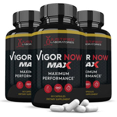 Group of three Justified Laboratories Vigor Now Max 1600MG bottles