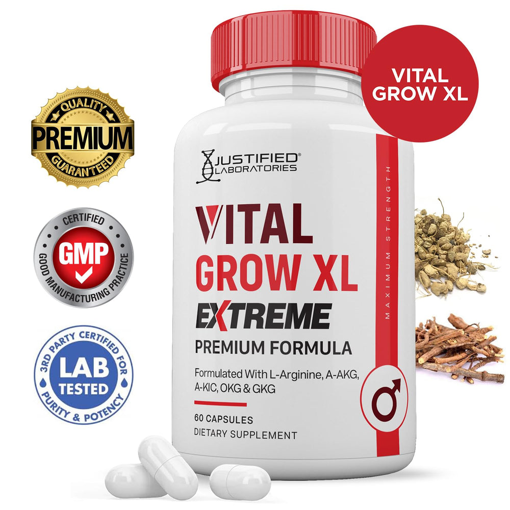 Vital Grow XL Extreme bottle side view detailing 120 capsules