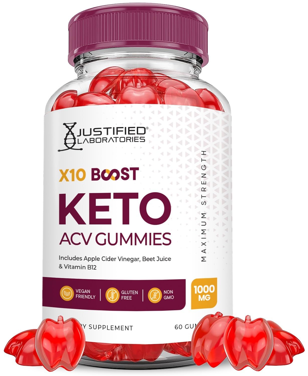 Justified Laboratories X10 Boost Keto ACV Gummies bottle and packaging