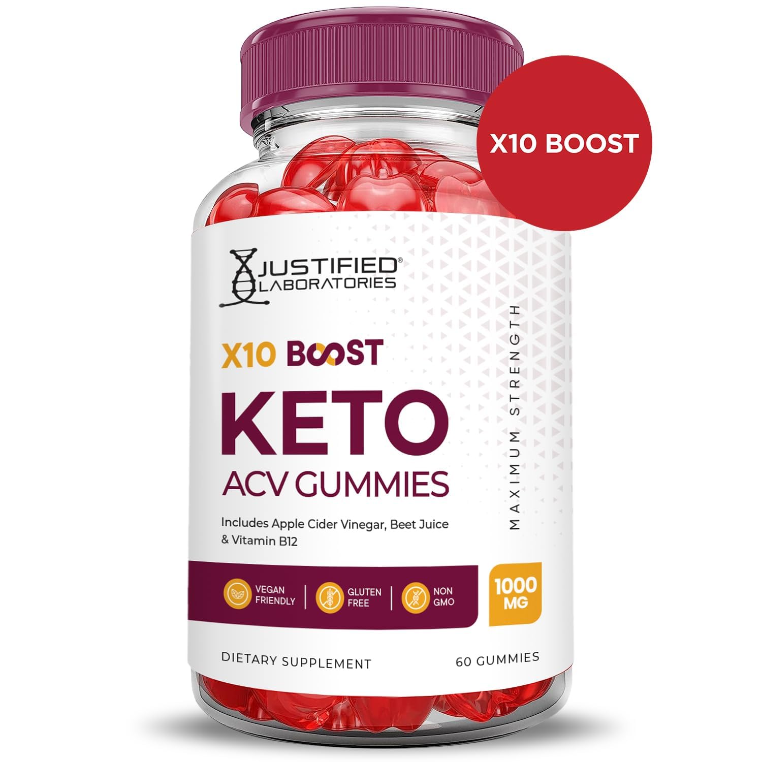 60 gummies bottle with nutritional information and serving size