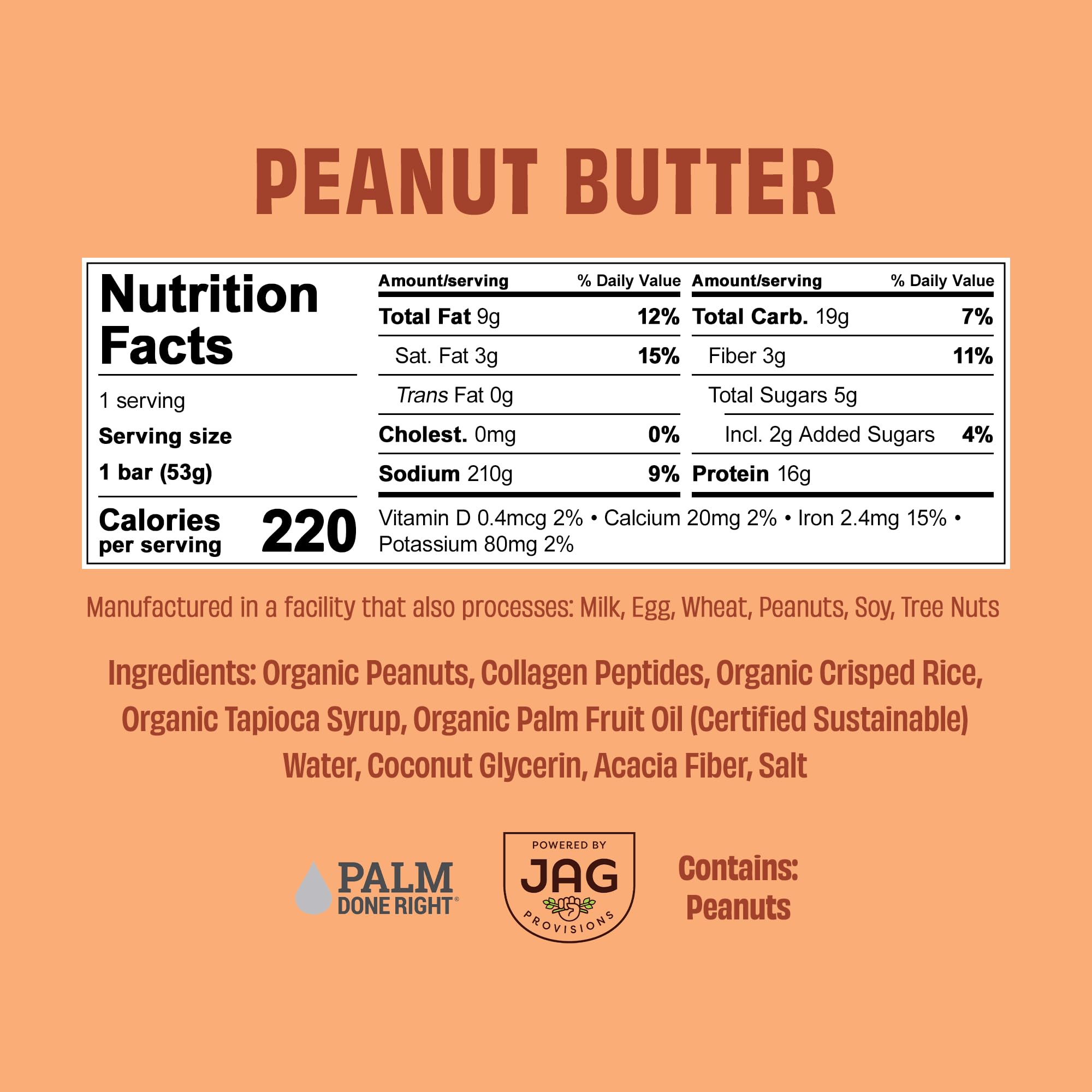 Close-up of JustNosh Peanut Butter Collagen Protein Bar showing texture