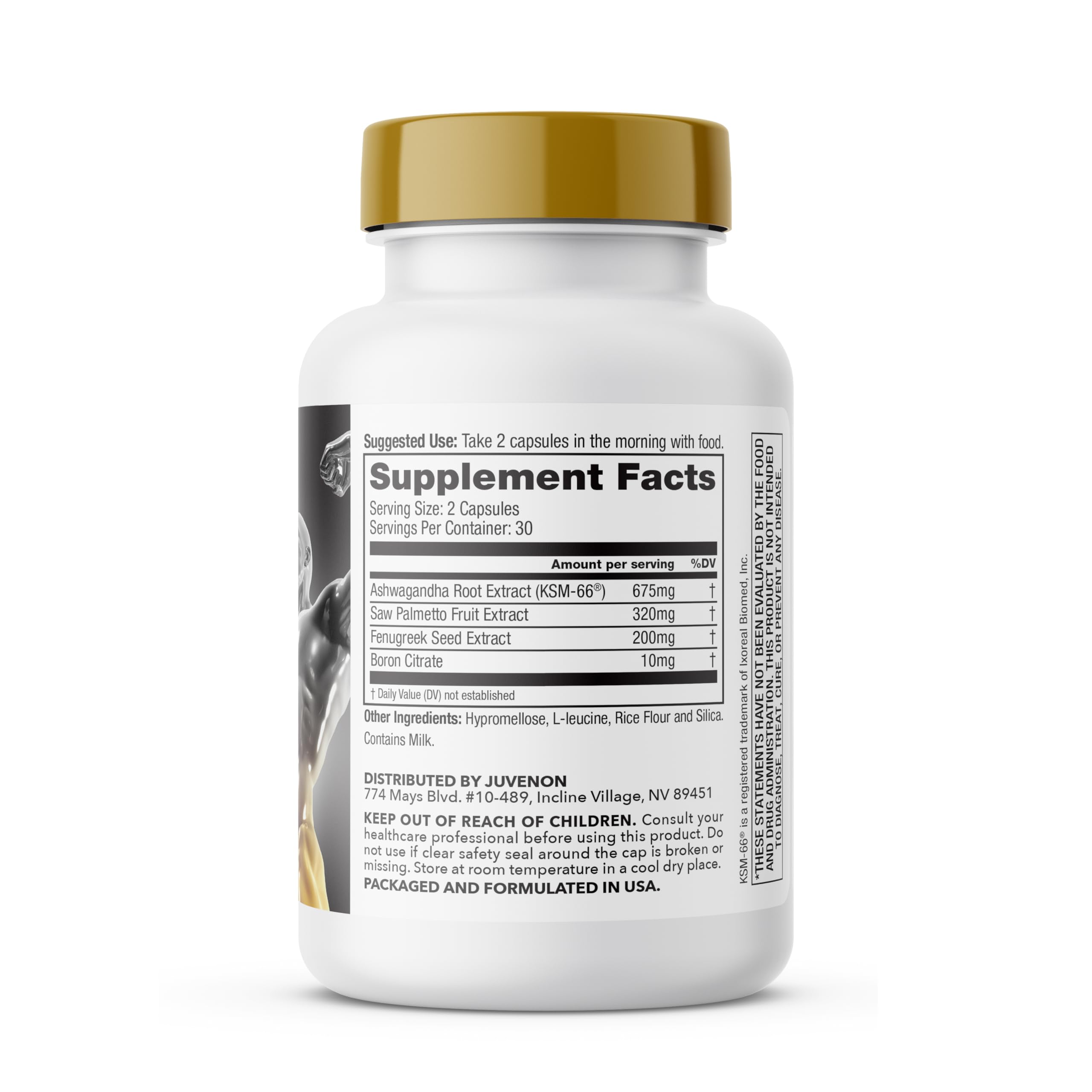 Juvenon Alpha Gold Male capsules neatly dispensed for convenient everyday supplementation.