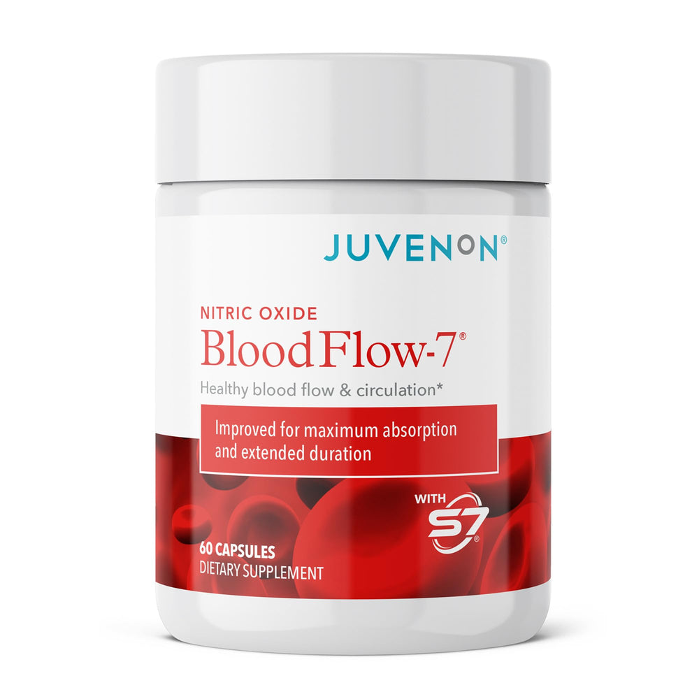 Juvenon BloodFlow-7 Nitric Oxide supplement bottle on white background