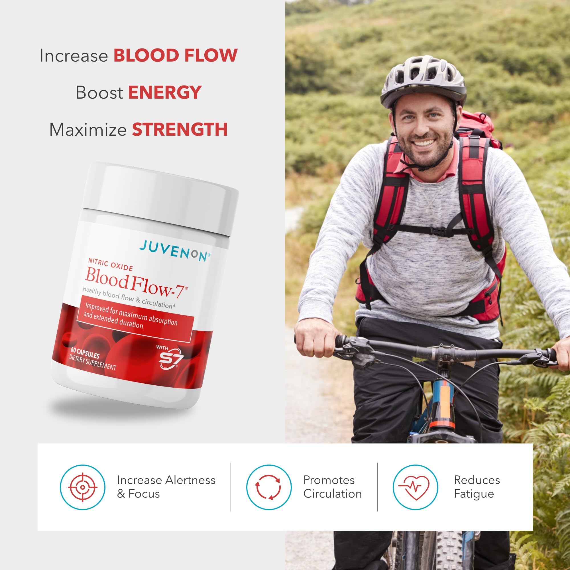 BloodFlow-7 bottle label highlighting Nitrosigine and 180 count