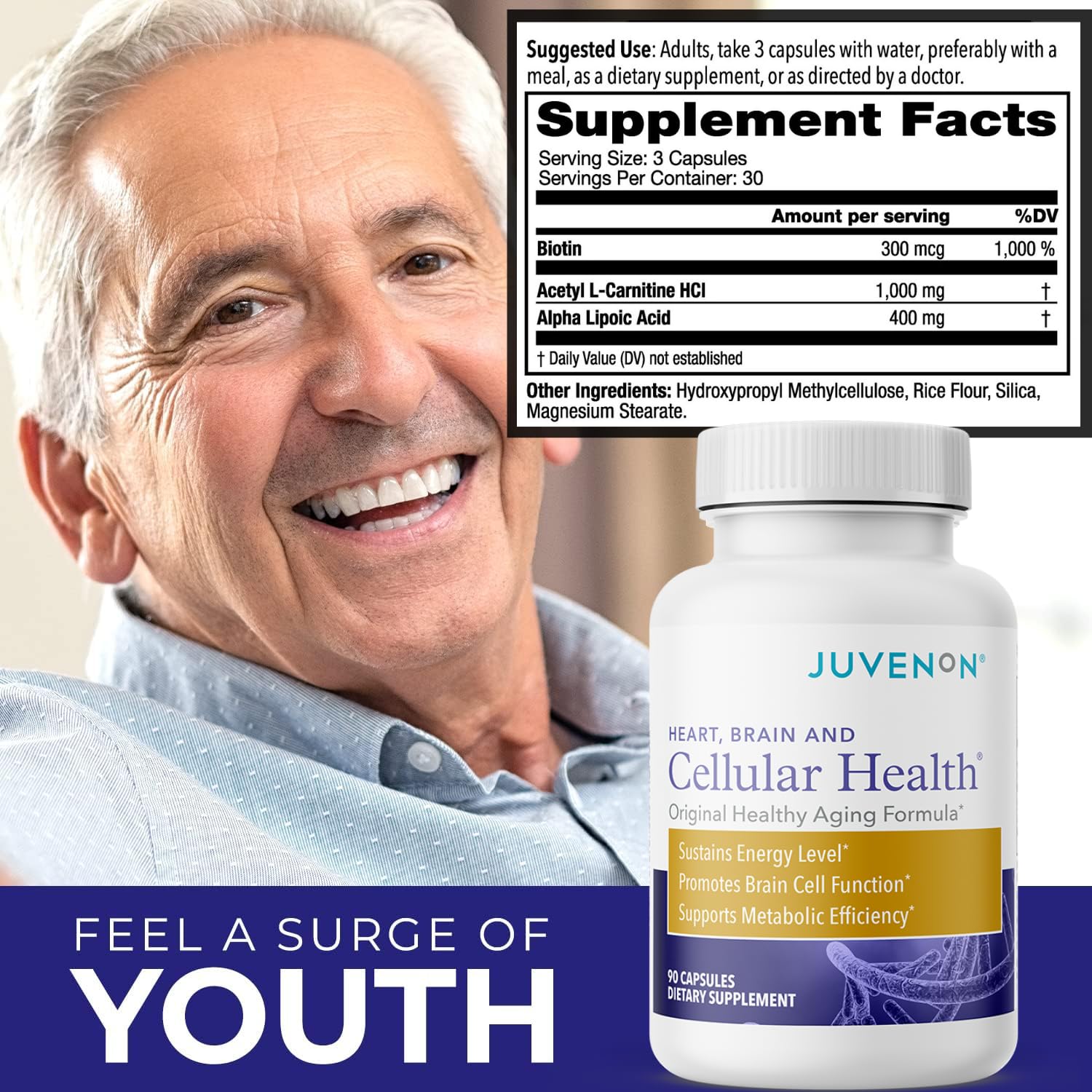 Close-up of Juvenon Cellular Health capsules