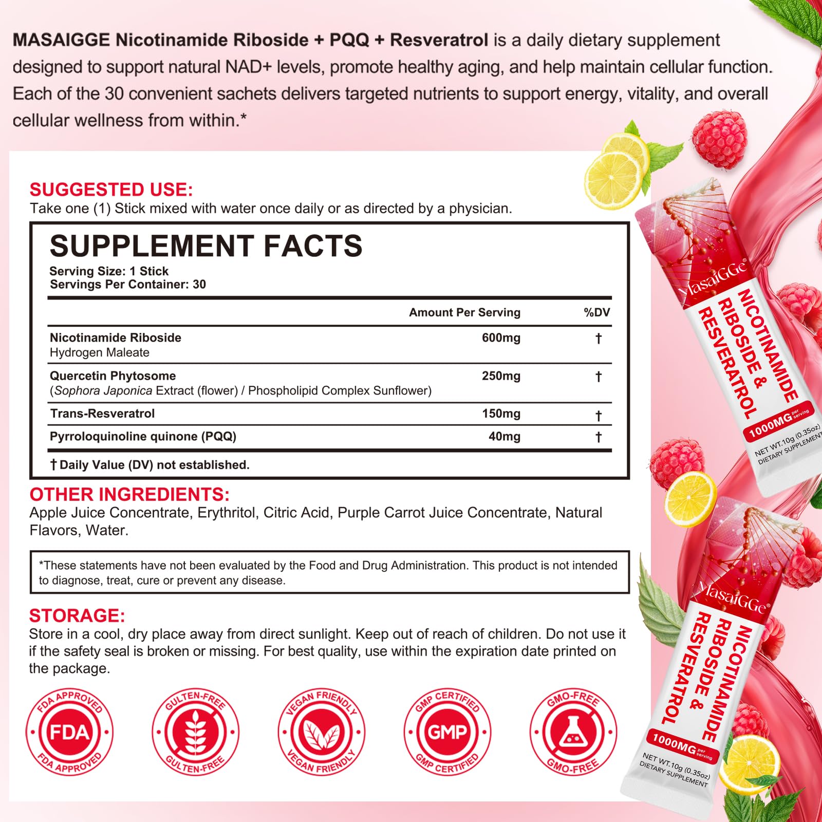 Vegan, non-GMO, gluten-free NAD supplement label