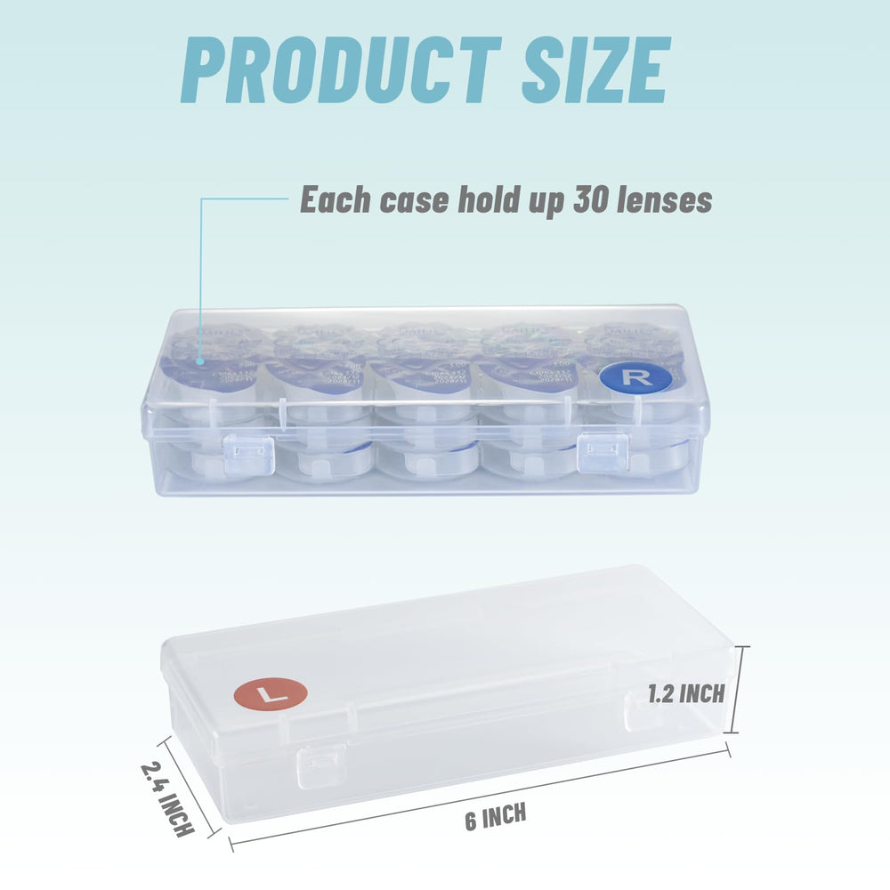 Open case showing 30 lenses per case