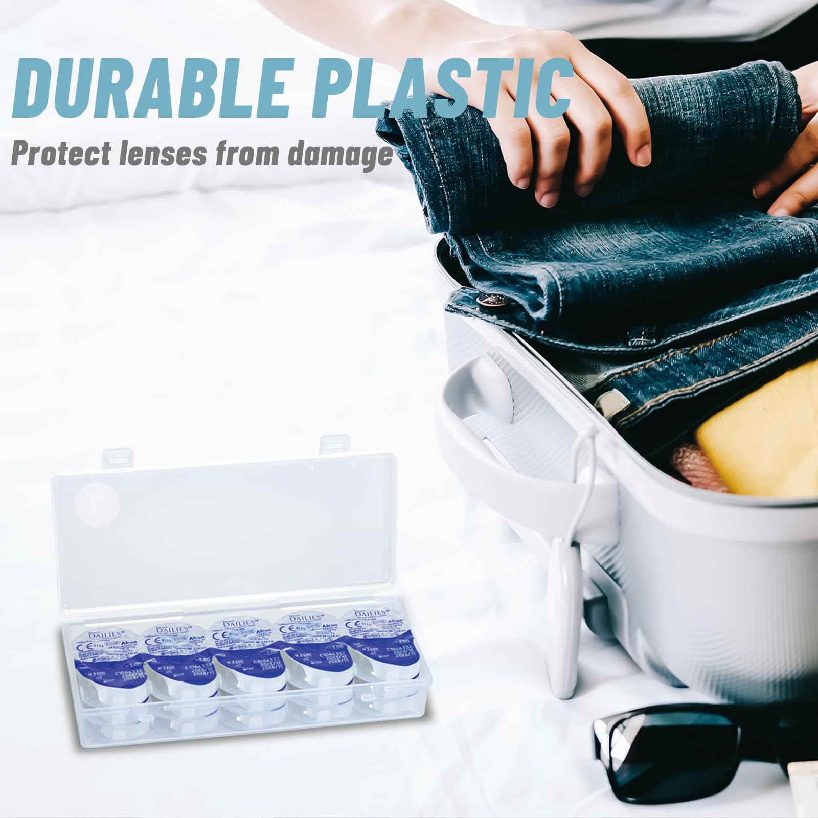 Each case stores 30 lenses (60 total) with universal compatibility
