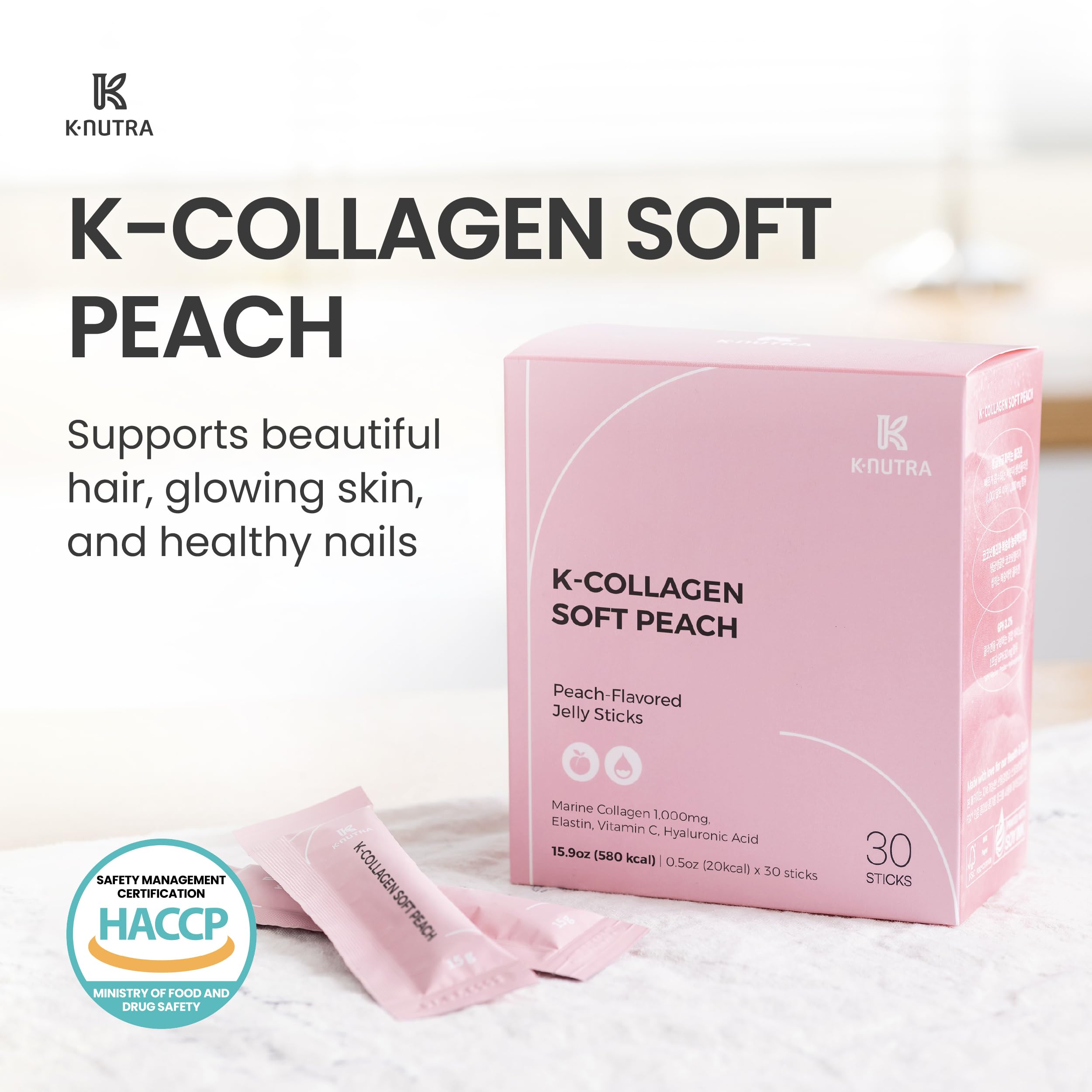 Close-up of K-Collagen Soft Peach stick highlighting fast absorption