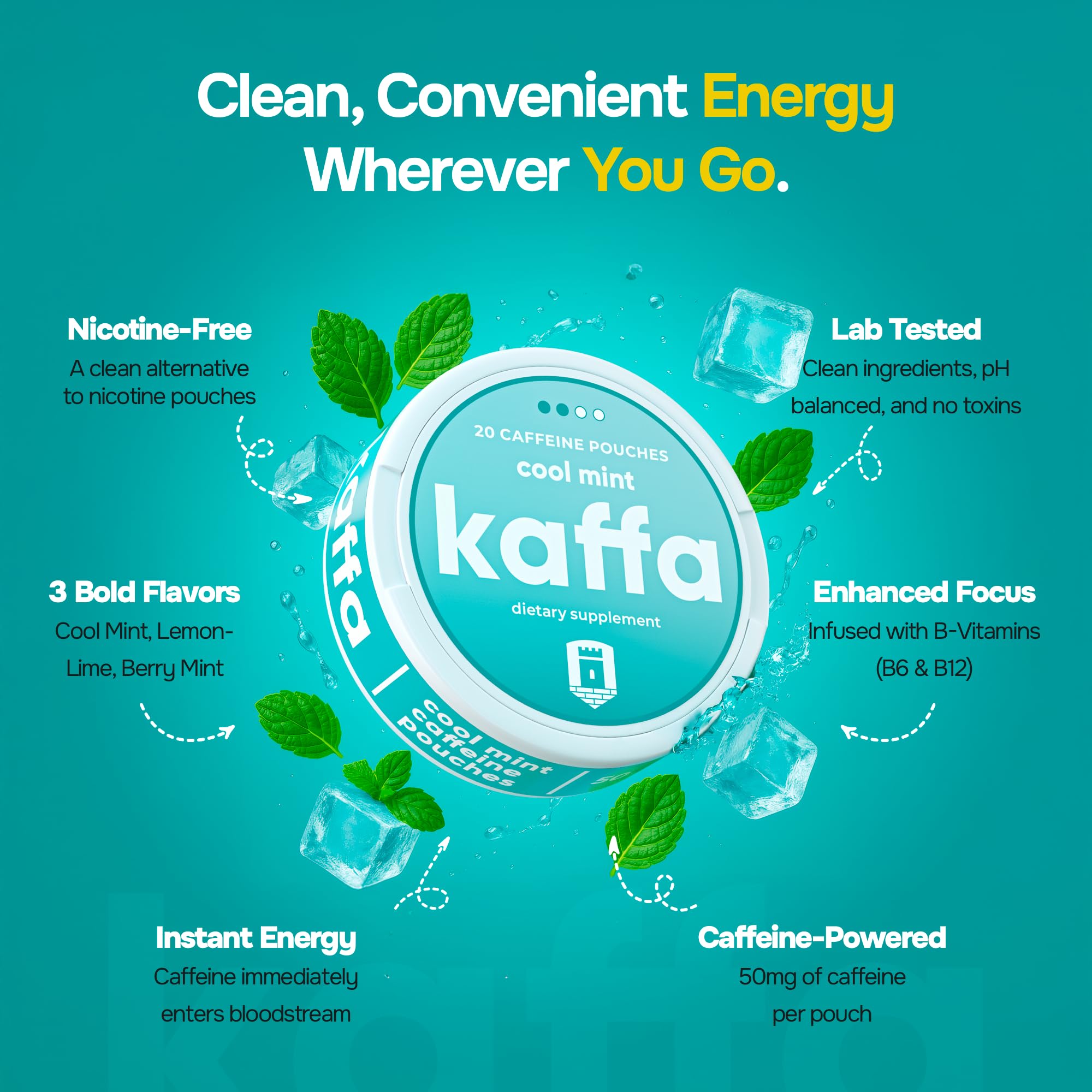 Kaffa Energy Pouches B6 and B12 label close-up for vitamin boost.