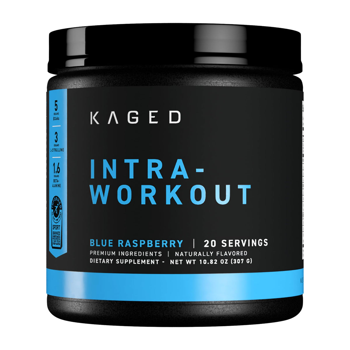 Kaged Intra-Workout Blue Raspberry front of tub