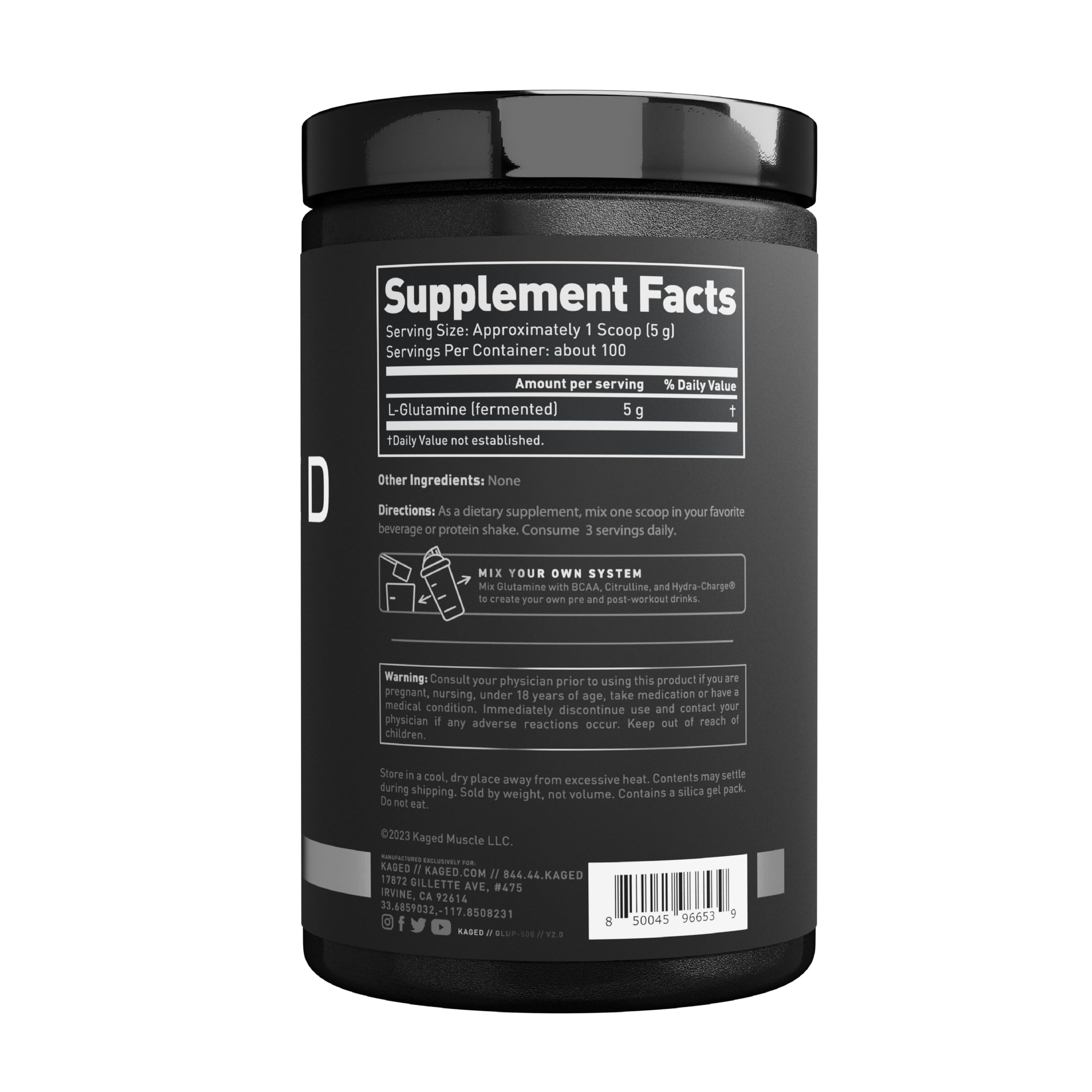 Unflavored L-Glutamine powder in jar