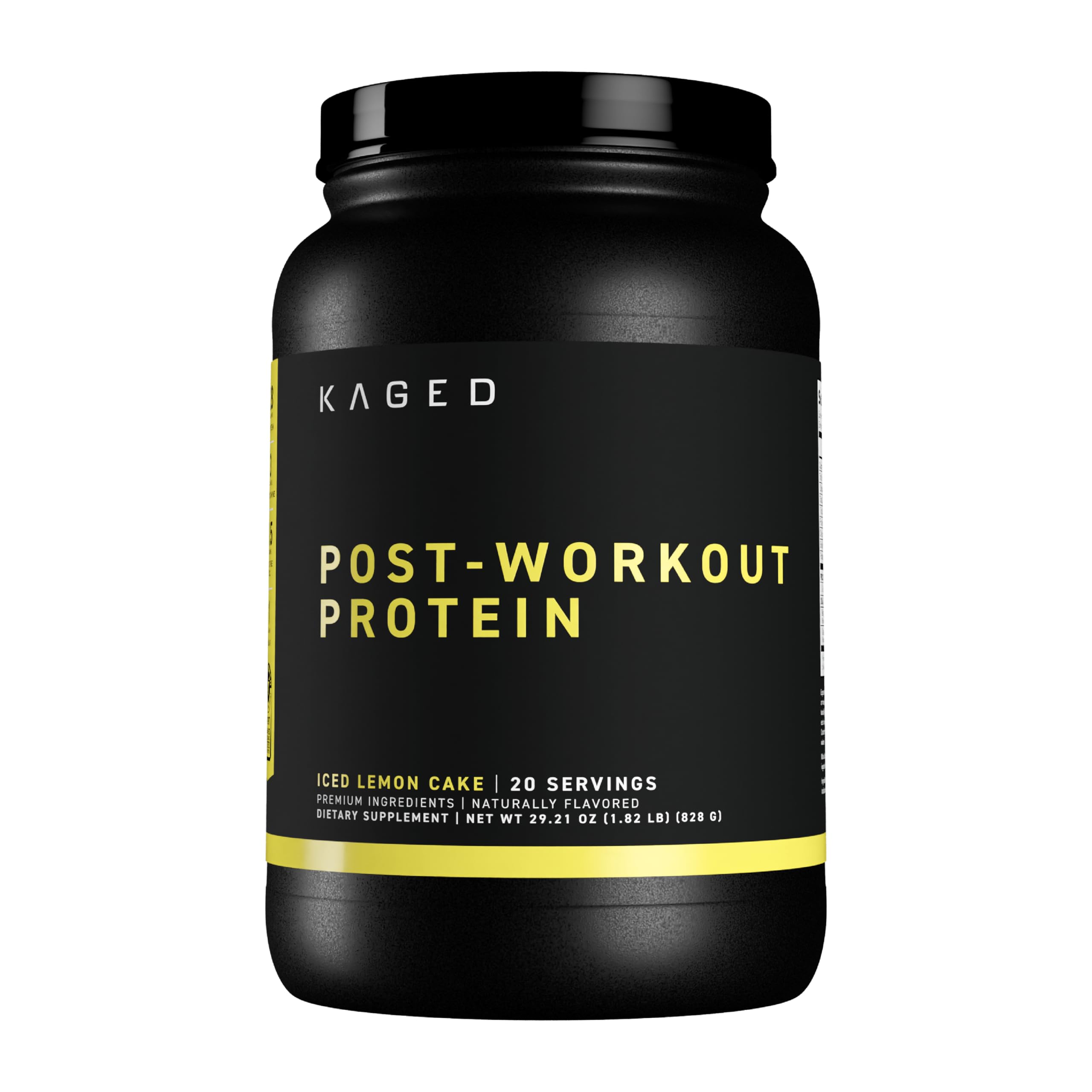 Kaged Post Workout Protein tub with iced lemon cake flavor ready for post-workout recovery.