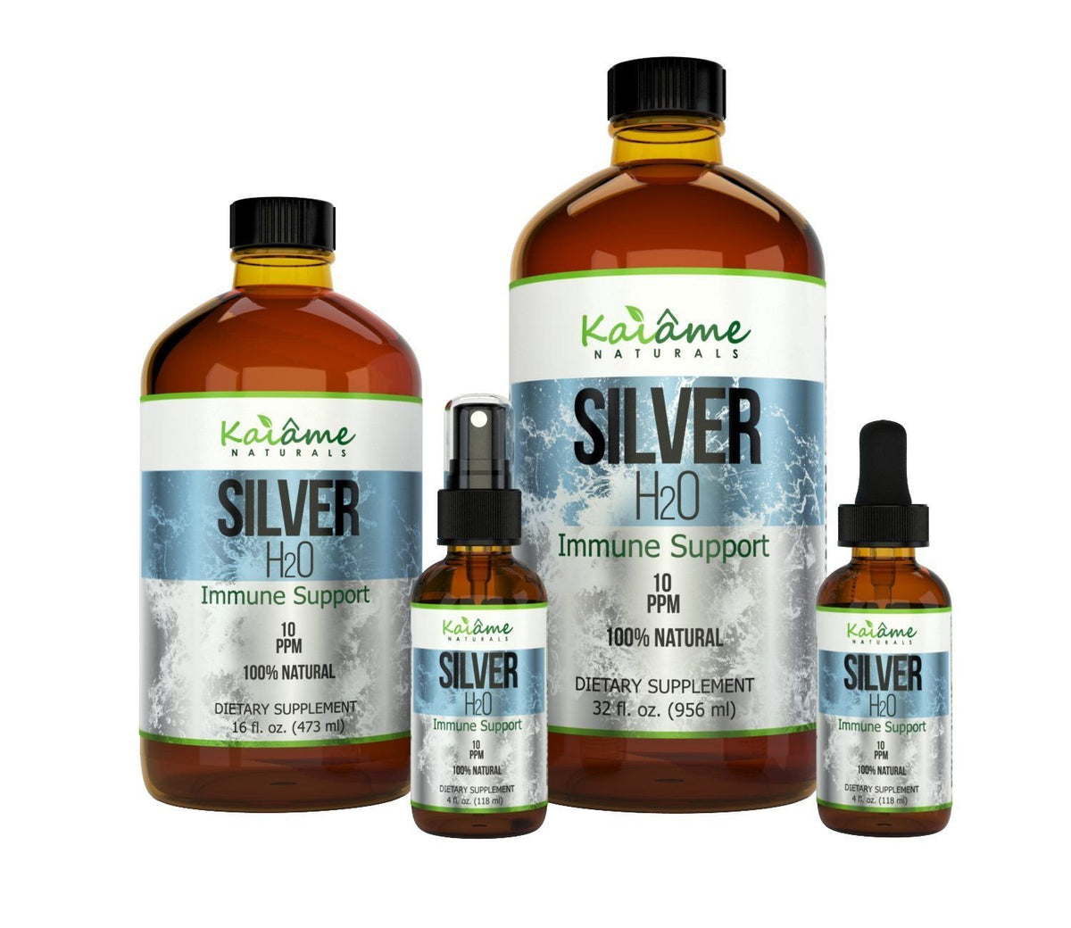 Kaiame Naturals Colloidal Silver 16oz glass bottle front view