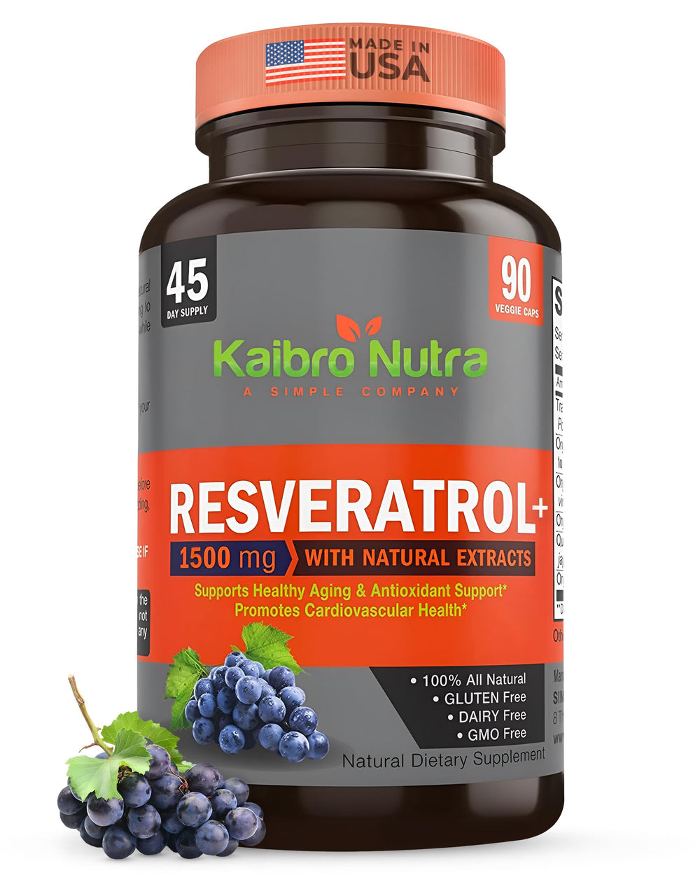 Kaibro Nutra Resveratrol bottle label and branding