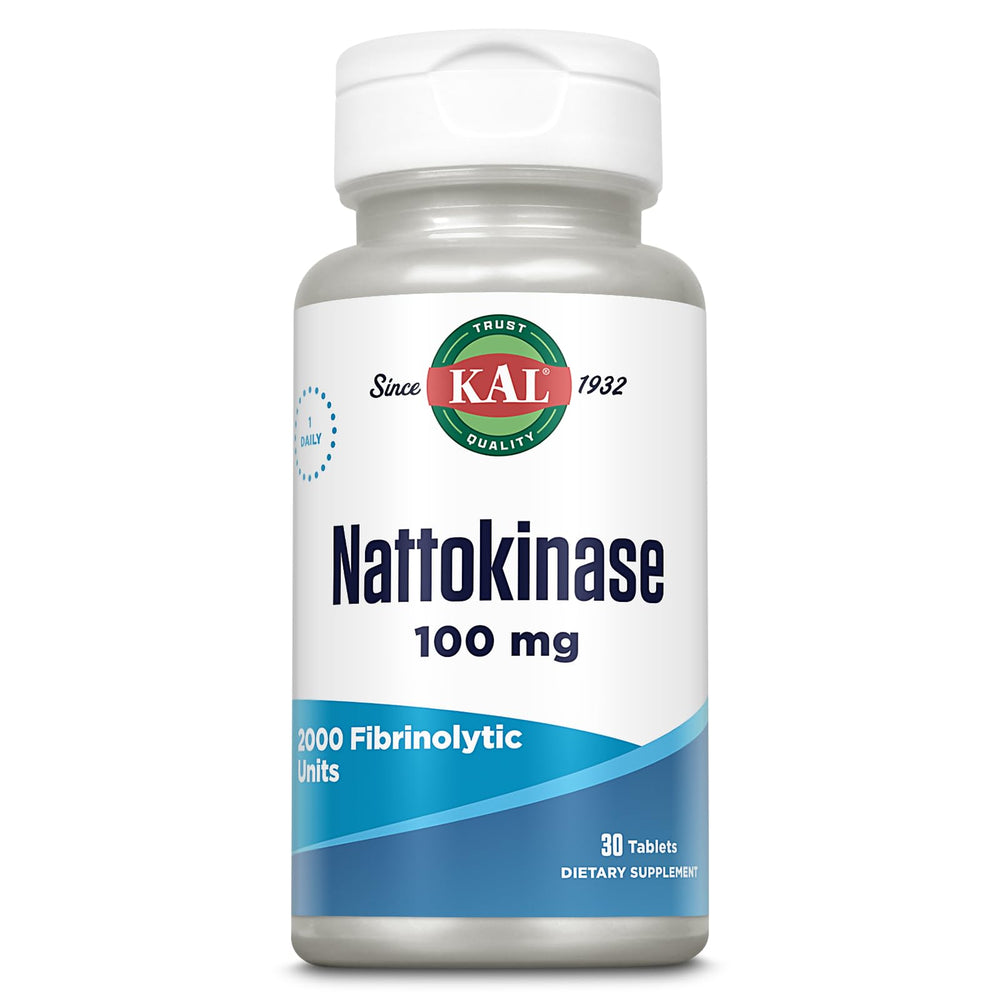 Kal 100 Mg Nattokinase Tablets bottle and box front view