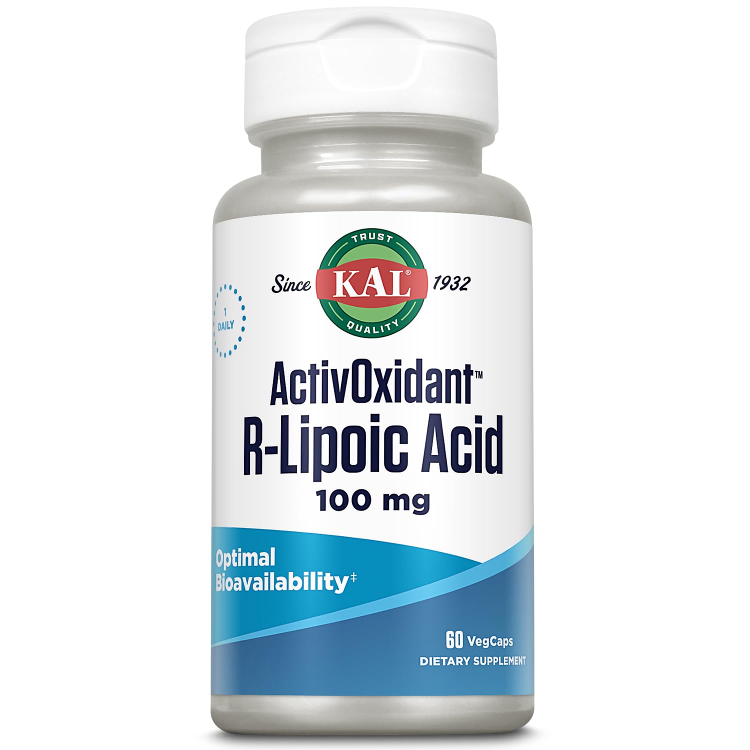 Kal ActivOxidant bottle label for 100 mg R-Lipoic Acid tablets
