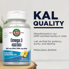 Supplement facts panel for KAL Omega-3 Lemon Soft Gels