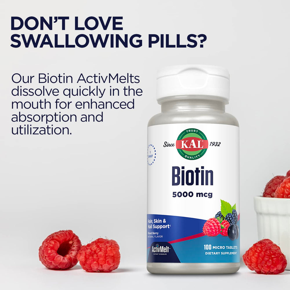 Vegetarian-friendly biotin supplement packaging