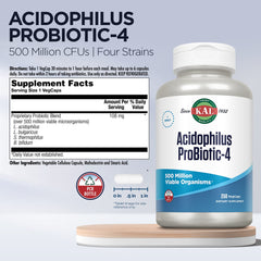Four probiotic strains: L. acidophilus, L. bulgaricus, S. thermophilus, B. bifidum