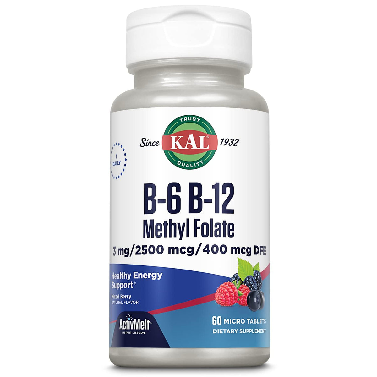 KAL ActivMelt Vitamin B-6 B-12 Berry micro tablet close-up