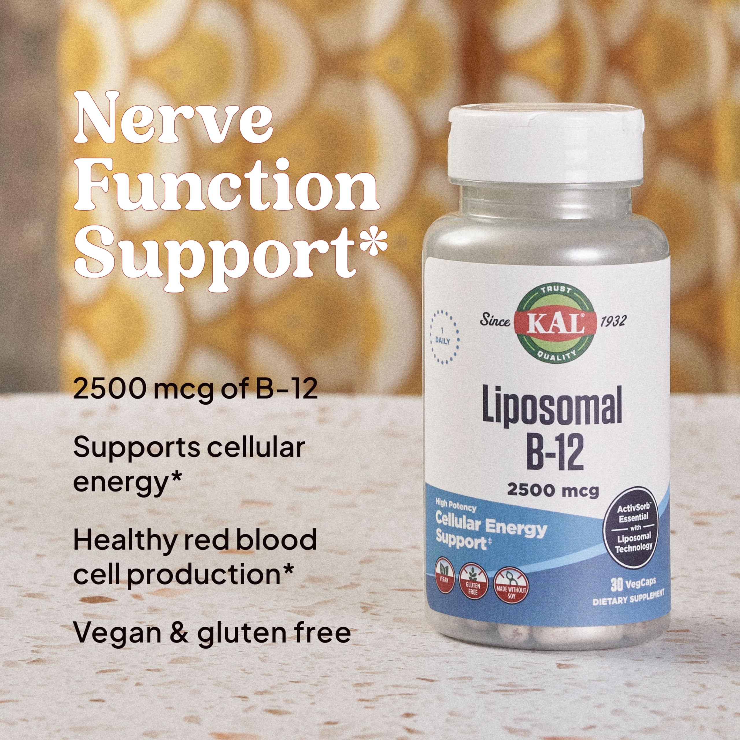 Gluten-free, vegan B12 capsules packaging
