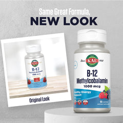 Close-up of KAL B-12 lozenges with natural berry flavor