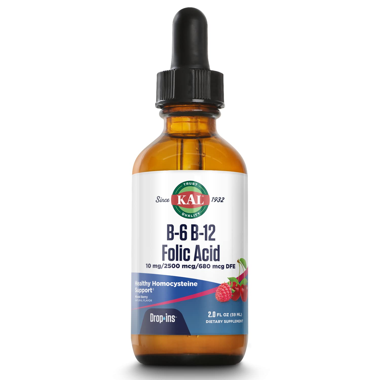 KAL DropIns berry-flavored bottle with B-6, B-12 and folic acid