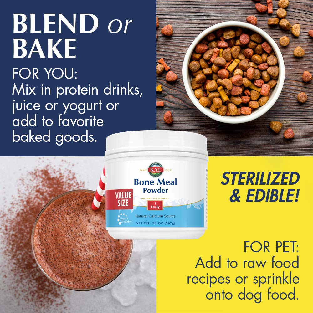 Nutrition facts panel for KAL Bone Meal Powder (20oz).