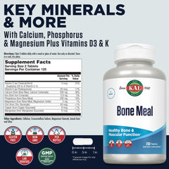 Back of KAL Bone Meal Tablets bottle showing supplement facts