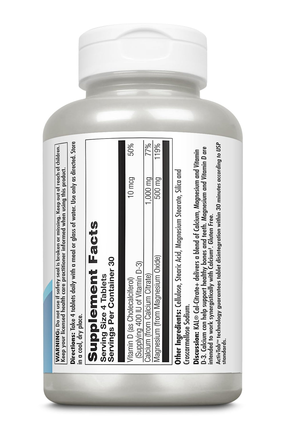 KAL Cal-Citrate+ bottle side view with label