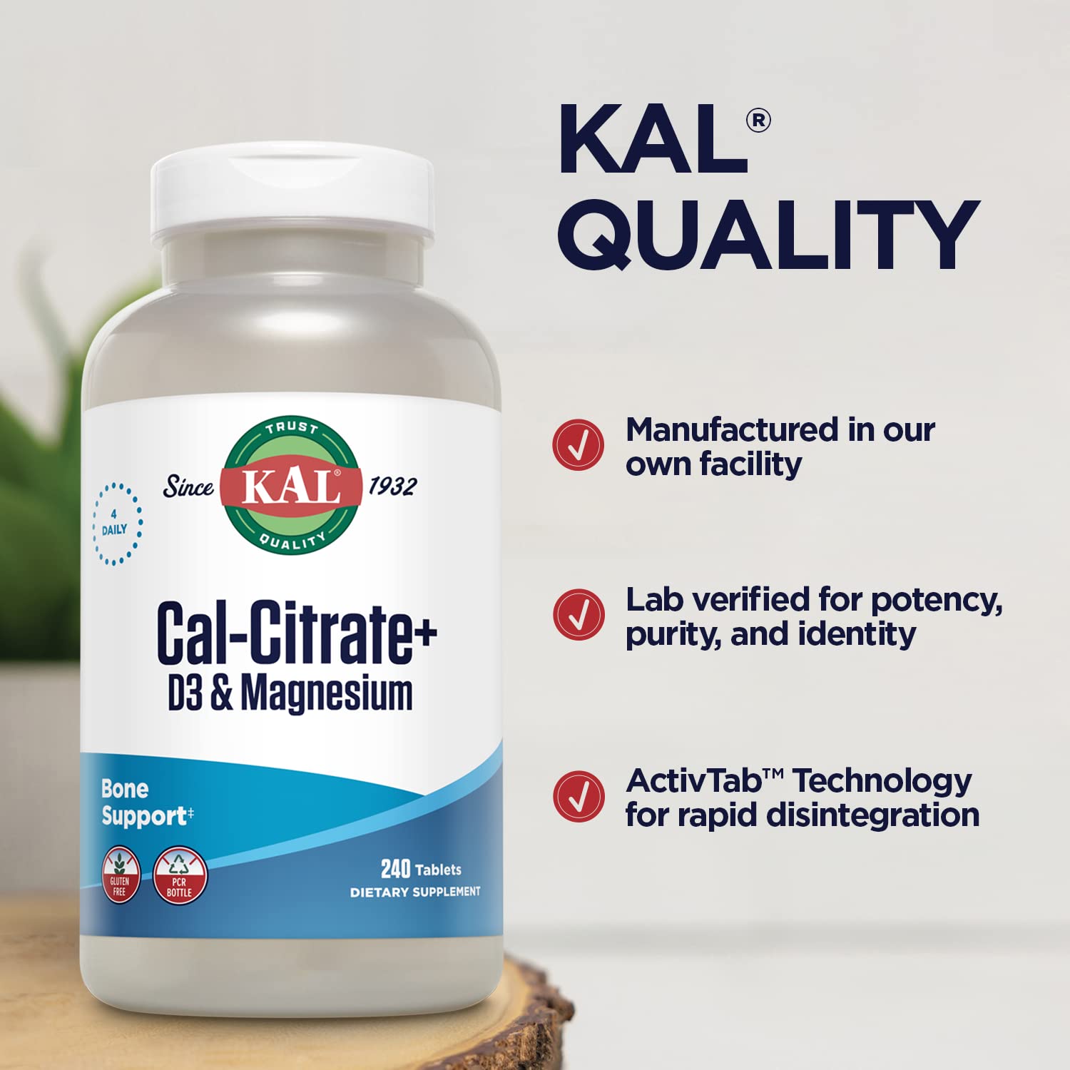 Nutrition facts panel for KAL Cal-Citrate+