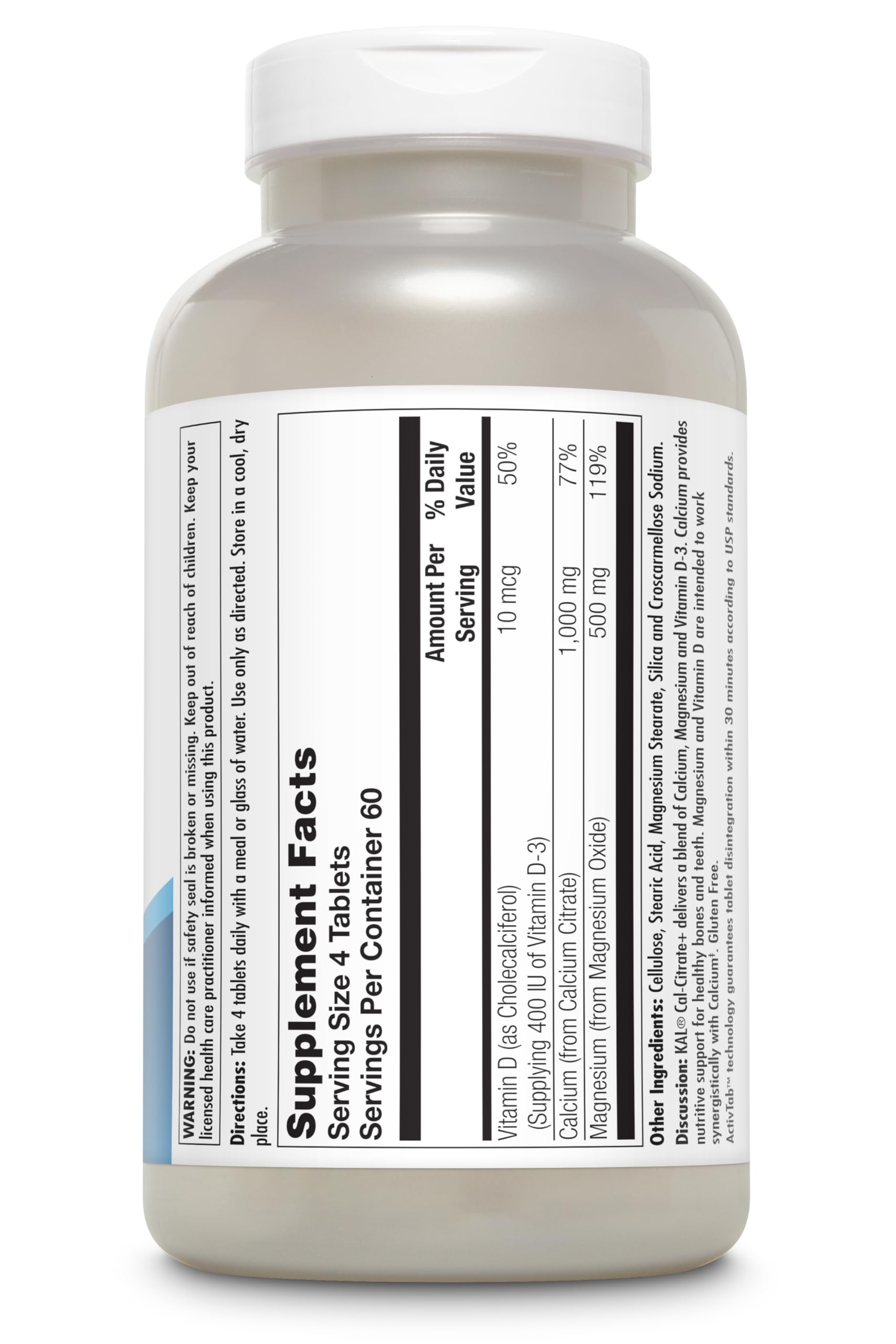 Close-up of KAL Cal-Citrate+ bottle