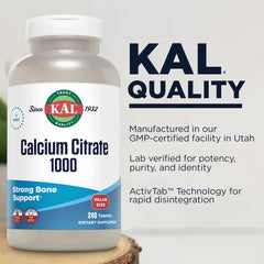 Ingredients panel for KAL Calcium Citrate 1000mg