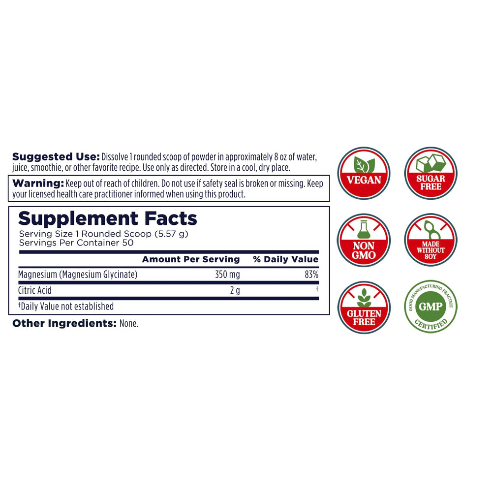 Close-up of magnesium glycinate and citric acid powder blend