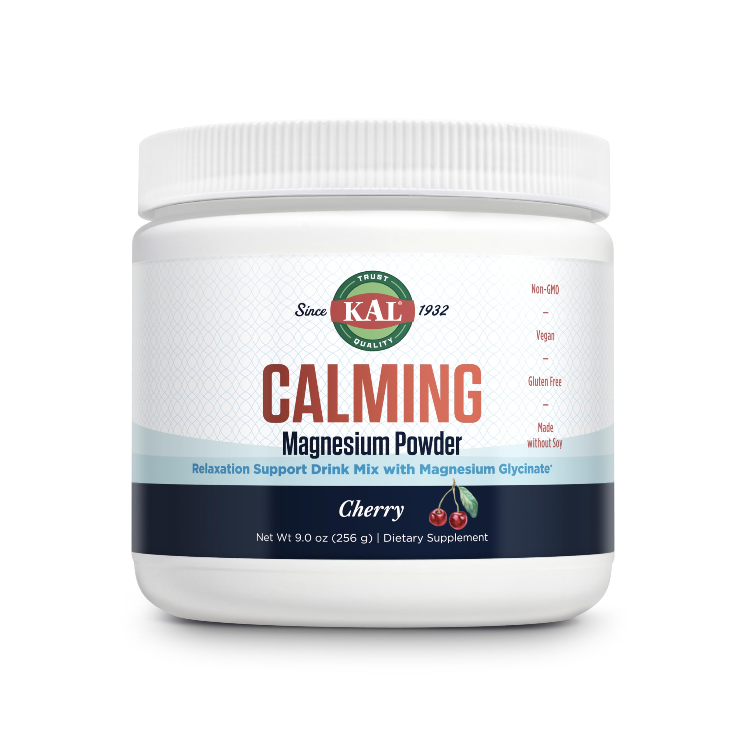 KAL Calming Magnesium Powder Cherry Flavor container, 9 oz, 40 servings
