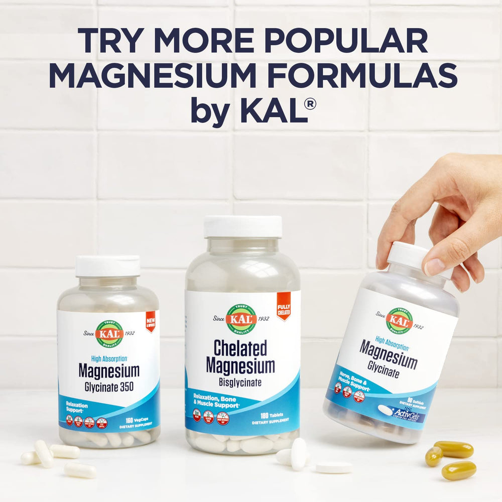 Bottle of KAL Vitamin D3 & Magnesium Glycinate with 90 vegan capsules