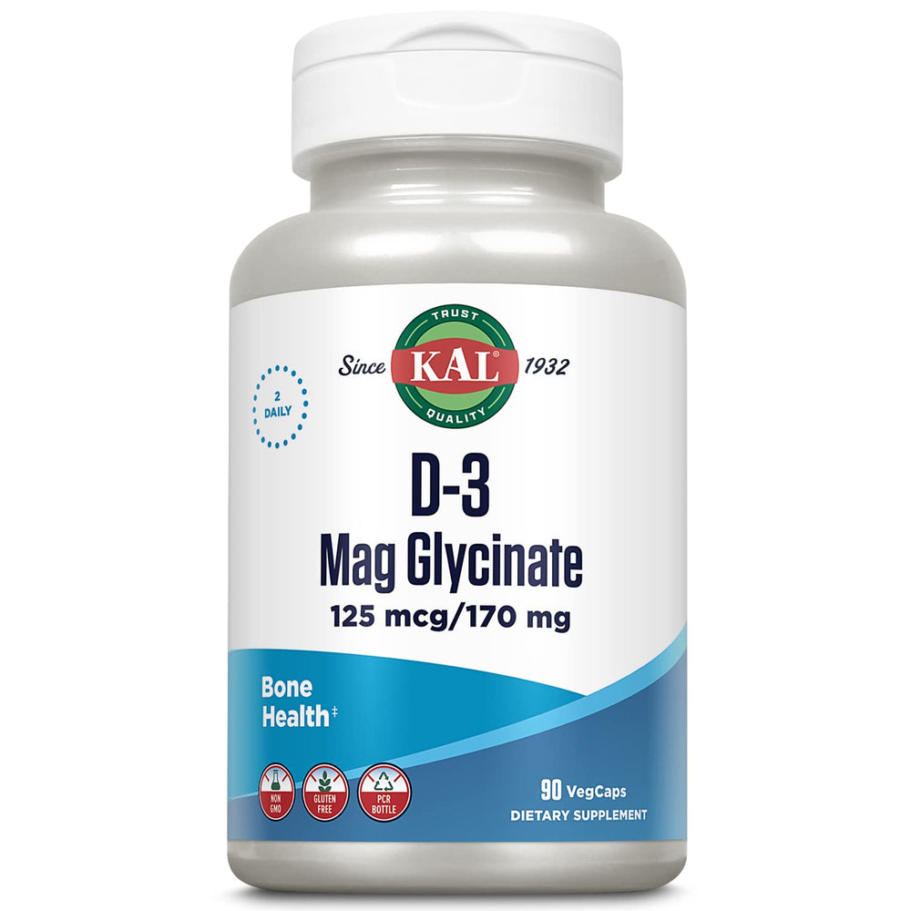 KAL Vitamin D3 & Magnesium Glycinate bottle with BioPerine - hero image