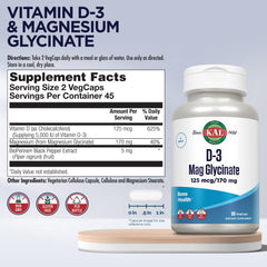Product label showing Vitamin D3 (125 mcg) and Magnesium Glycinate