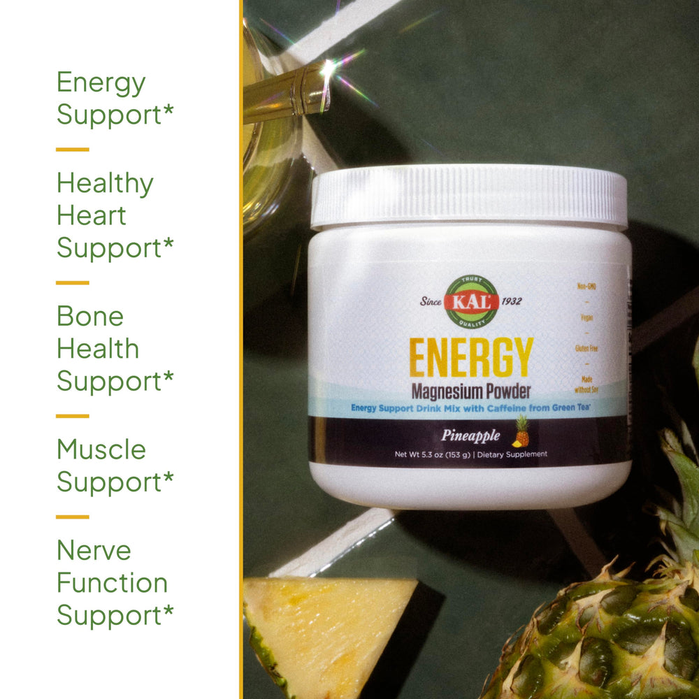 Prepared energy drink showing pineapple flavor and green tea caffeine