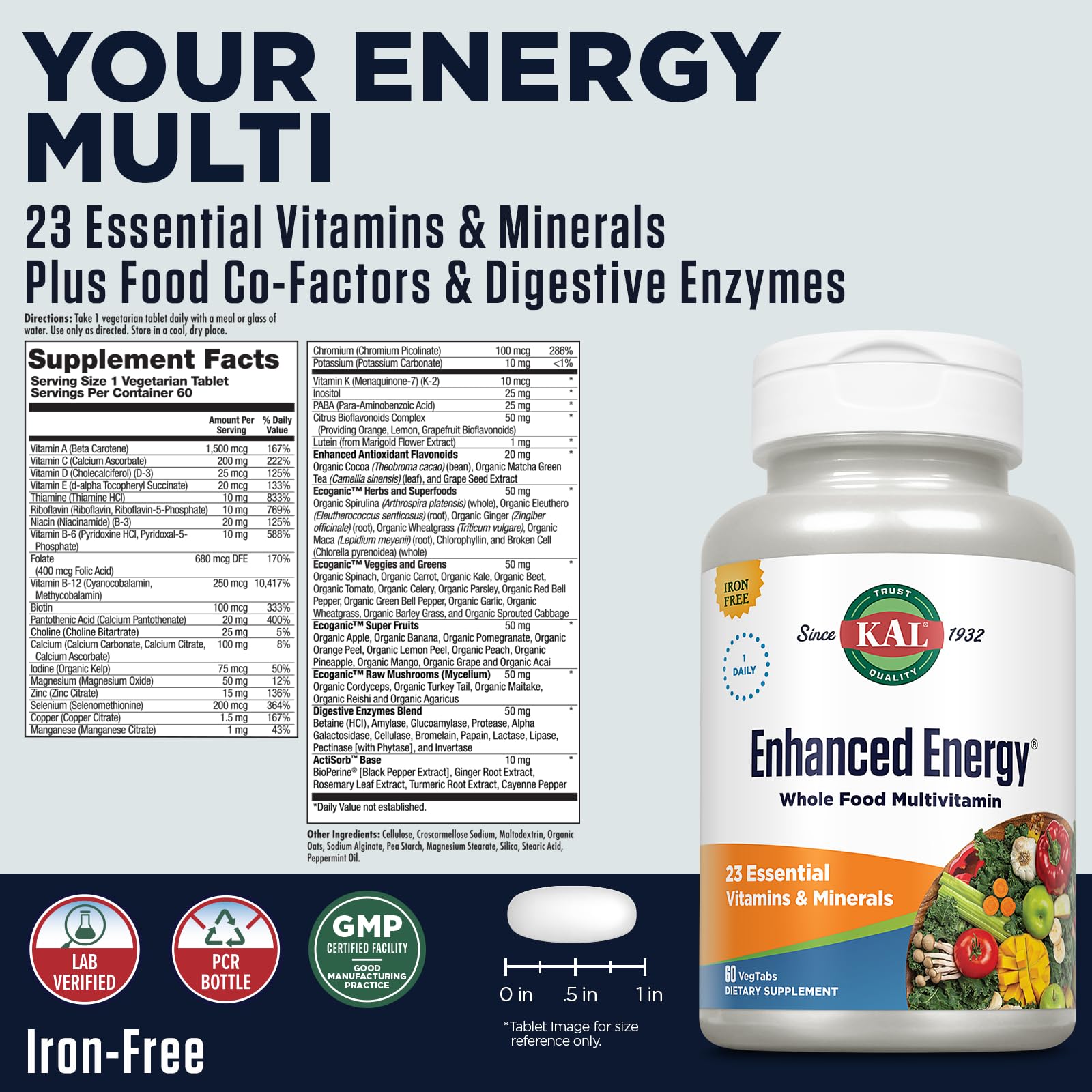 KAL Enhanced Energy Multivitamin packaging and label