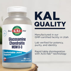 Tablets from KAL Glucosamine Chondroitin MSM D-3 bottle