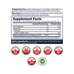 Package label highlighting vegan, non-GMO, gluten-free and sugar-free attributes