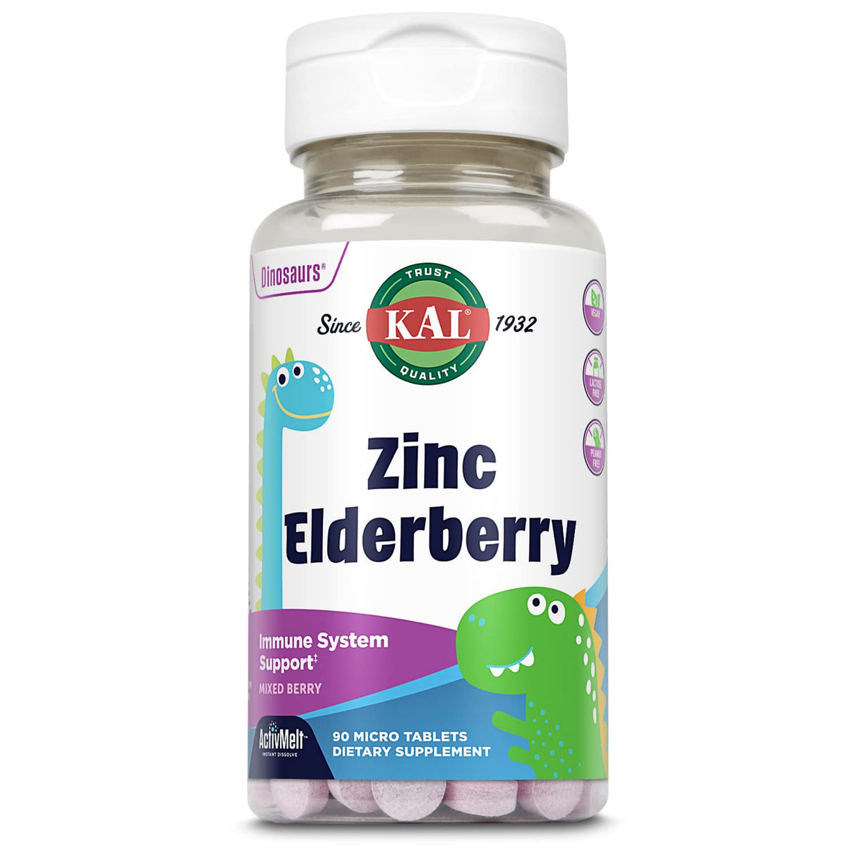 KAL Zinc Elderberry Dinosaurs bottle label