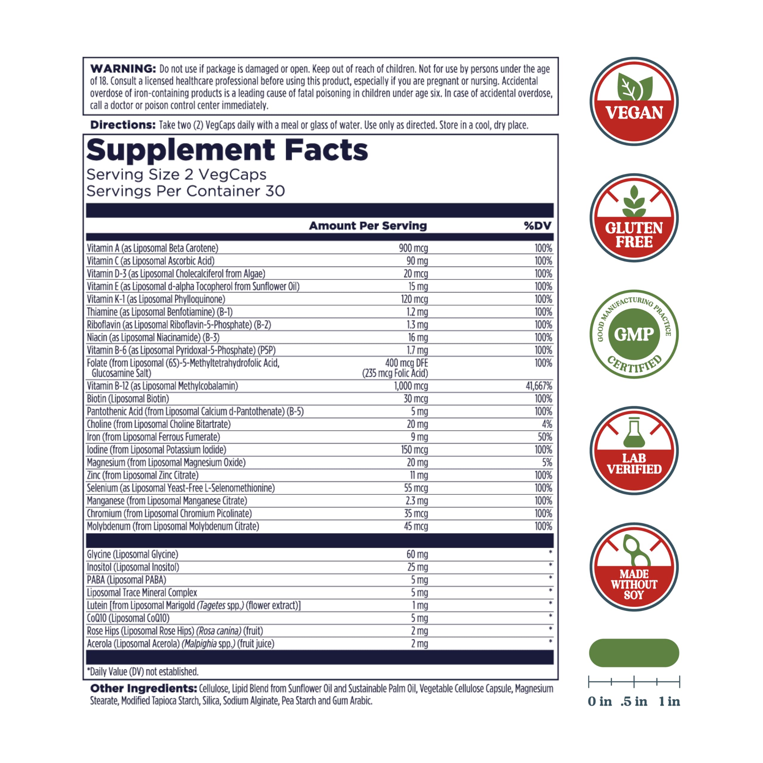 KAL Liposomal Multivitamin product label showing ingredients