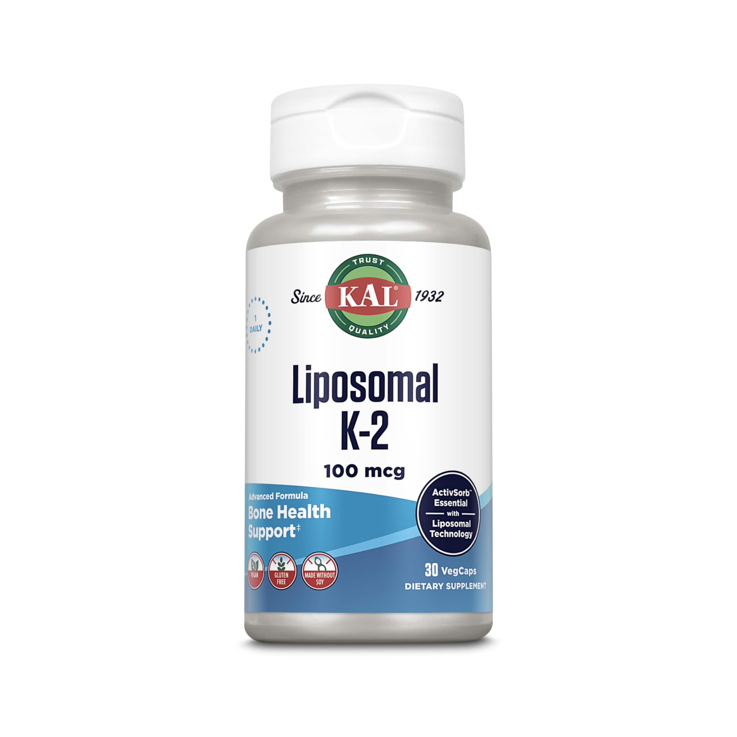 KAL Liposomal Vitamin K2 MK7 100 mcg bottle with 30 servings