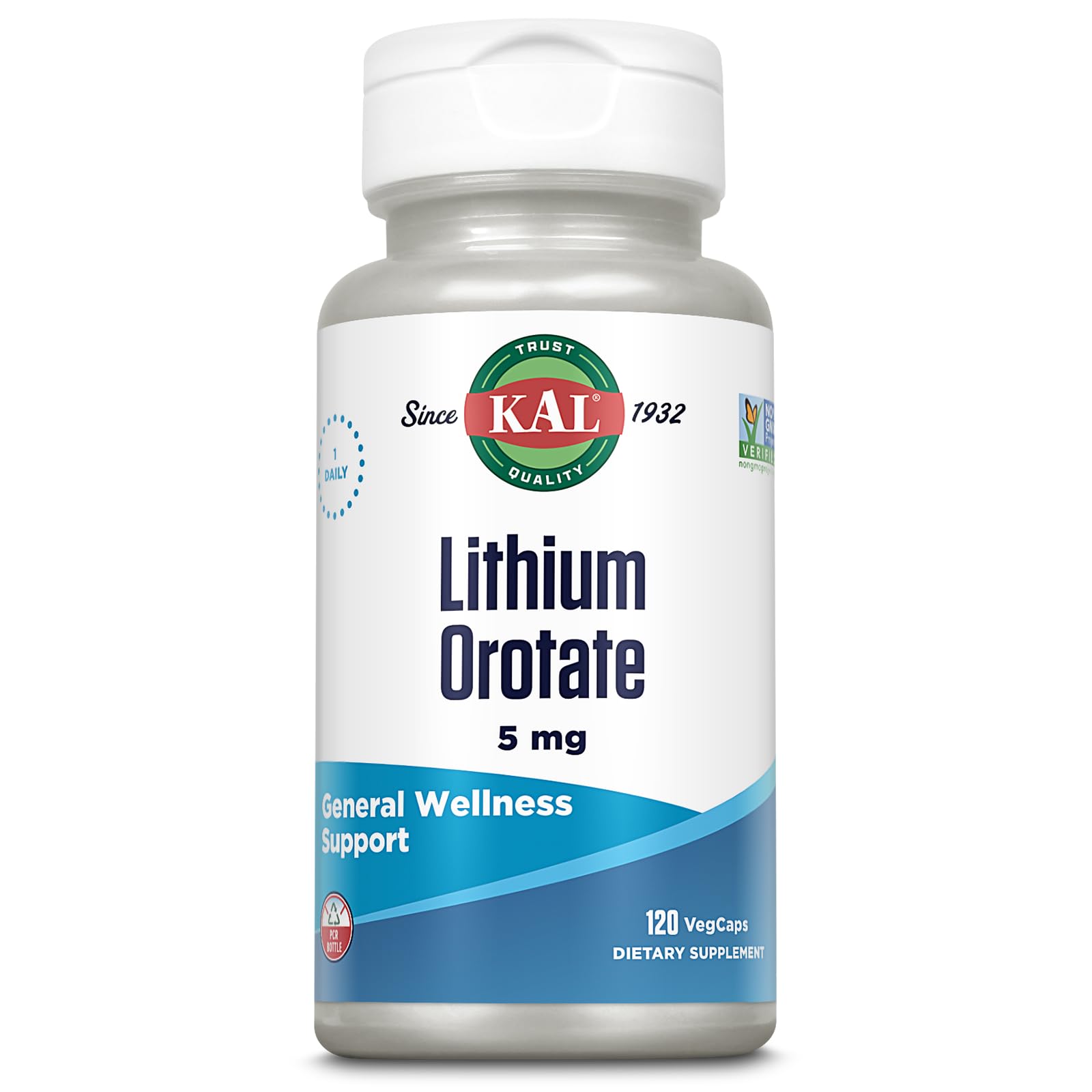 KAL Lithium Ootate 5 mg VegCaps bottle on white background