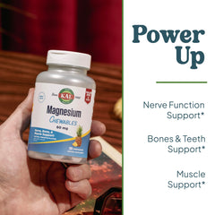 Front bottle shot of KAL Magnesium Chewables pineapple flavor