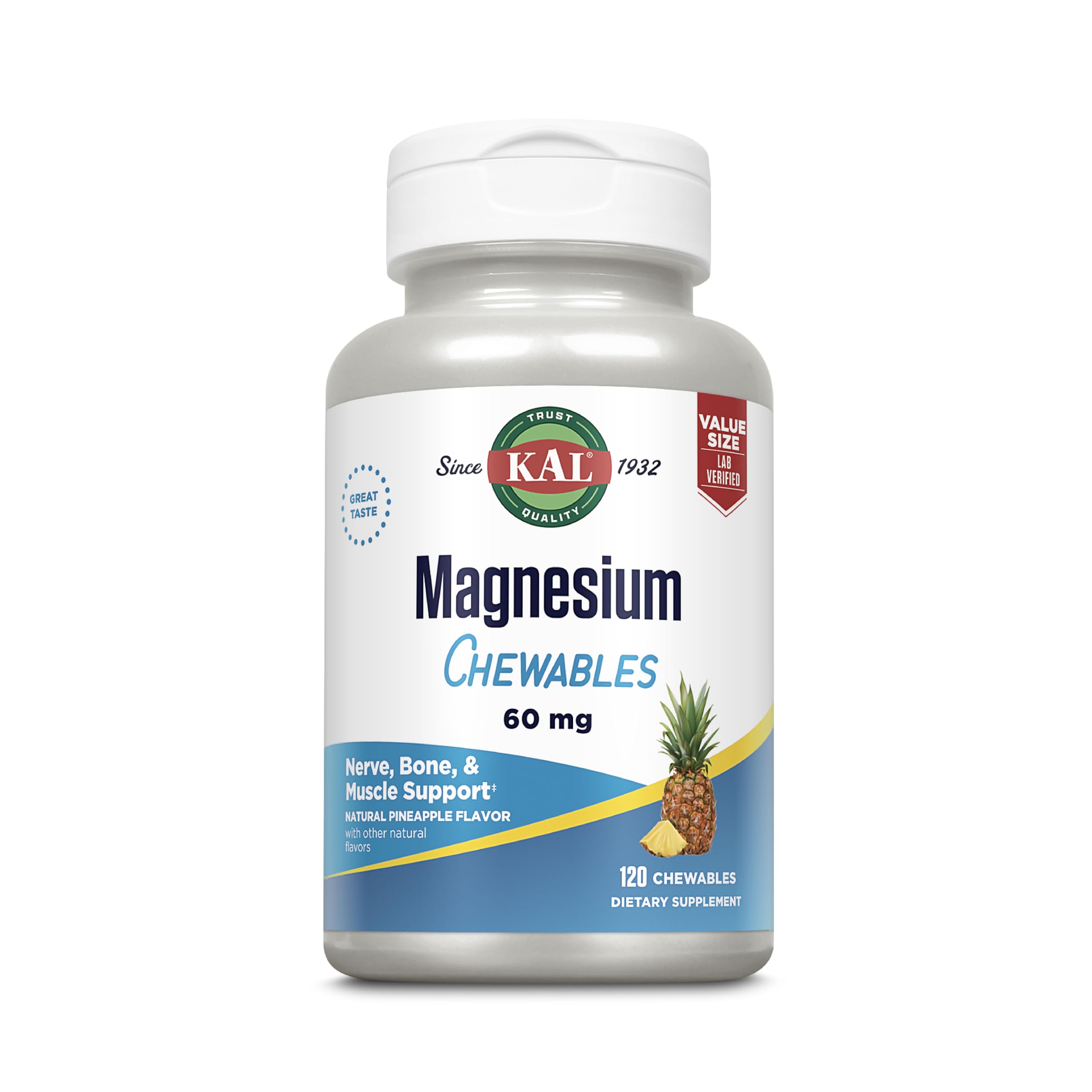 KAL Magnesium Chewables pineapple flavor close-up