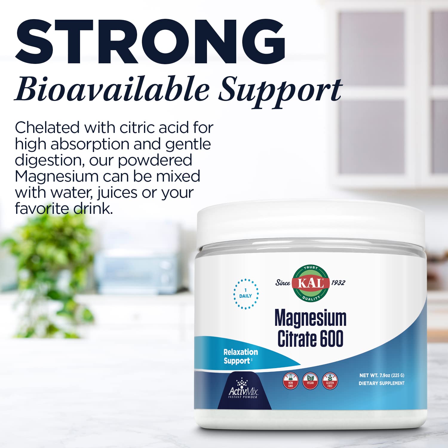 Gluten-free magnesium citrate powder with ActivMix